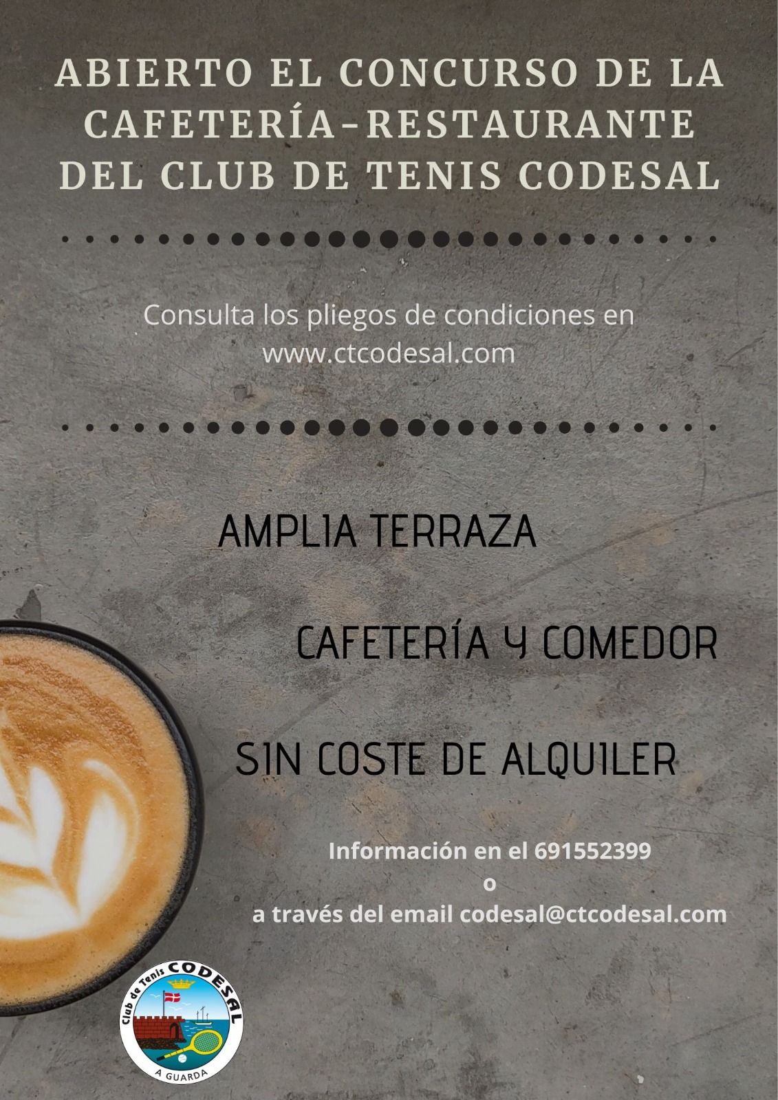 Abierto el concurso de la Cafetería – Restaurante del Club de Tenis Codesal